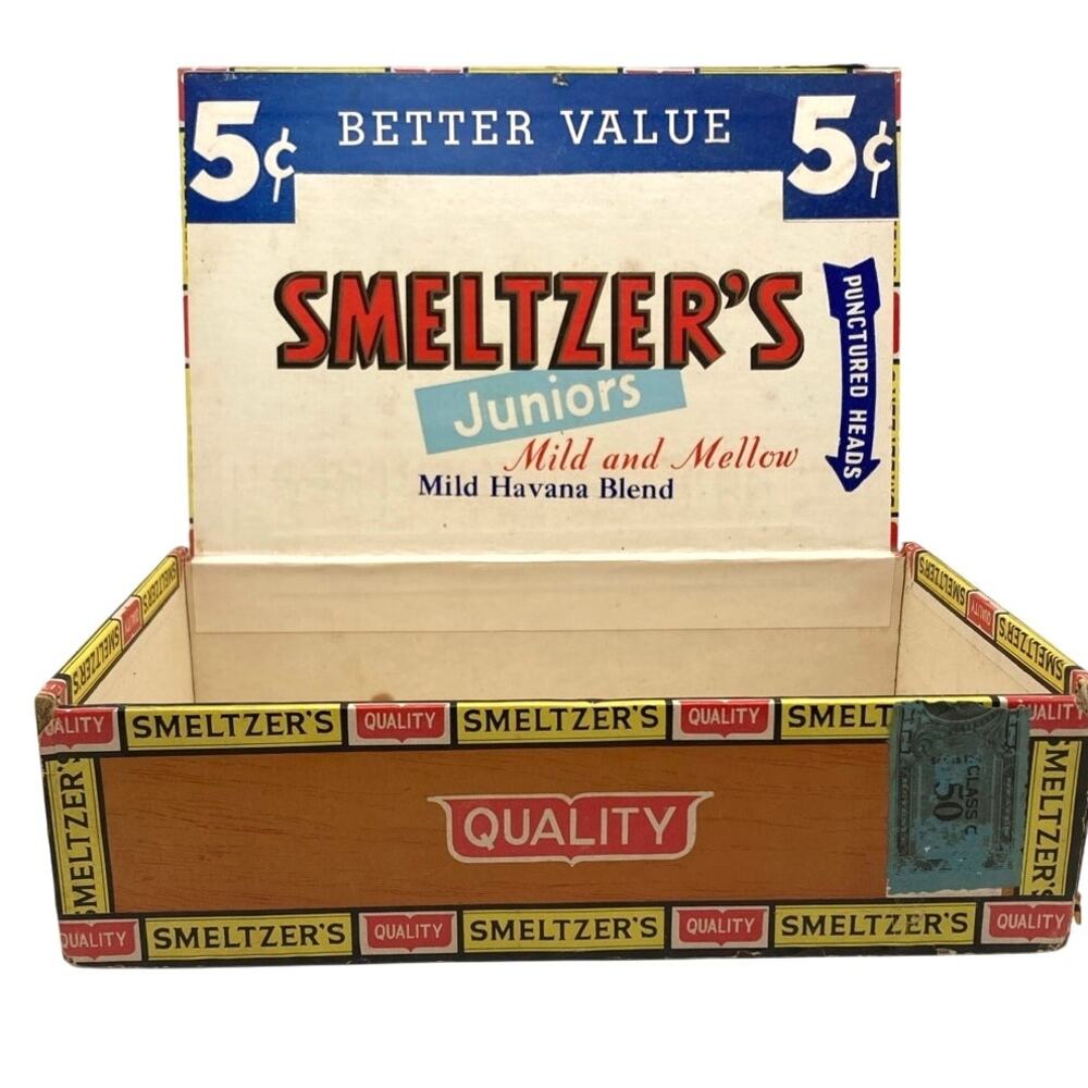 VTG Smeltzers Juniors Quality Wooden Cigar Box Lancaster PA - Great Colors